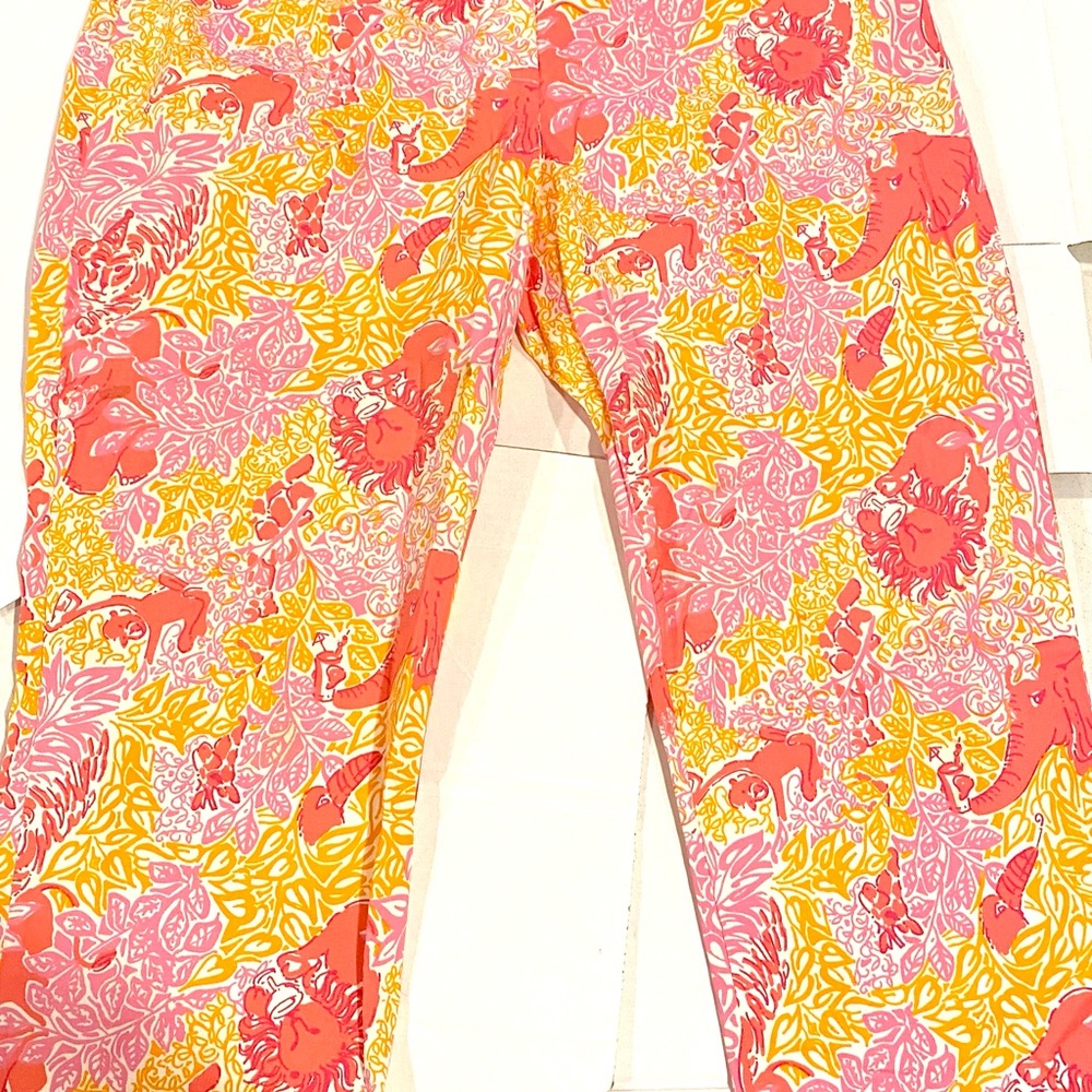 Lilly Pulitzer Vintage cropped pant Pink Orange elephant monkey lion size 10 - Picture 5 of 9